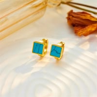 Image 2 of 18K Gold Plated Chunky Turquoise Earrings 