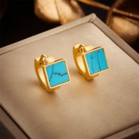 Image 1 of 18K Gold Plated Chunky Turquoise Earrings 