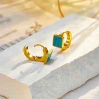 Image 3 of 18K Gold Plated Chunky Turquoise Earrings 