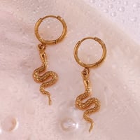 Image 3 of 18K Gold Plated Drop Snake Earrings 