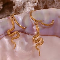 Image 4 of 18K Gold Plated Drop Snake Earrings 