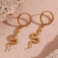 Image 2 of 18K Gold Plated Drop Snake Earrings 