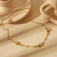 Image 2 of 18K Gold Plated Stainless Steel Imitation Pearl & U-Link Necklace