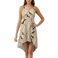 Image 1 of Women's Gradual Front Slant Dress- Beige Iwa Bird Print