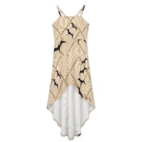Image 3 of Women's Gradual Front Slant Dress- Beige Iwa Bird Print