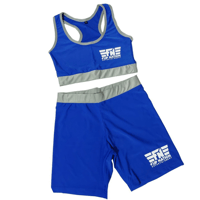 FNE CLASSIC LOGO SPORTS BRA & SHORTS SET - (BLUE/WHITE/SILVER)