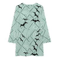 Image 3 of Women's Long Sleeve Patchwork T- Shirt Dress- Tribal with Iwa Bird Print