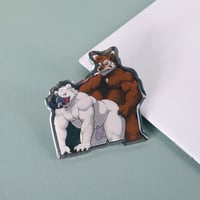Image 4 of Fox x White Bear – 2'' Acrylic Mirror Pin with Front Epoxy and Black Heart Clutch