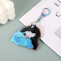Image 4 of Panda x YCH – 2.5'' Double-Sided Red Rainbow Acrylic Charm with Iridescent Keychain