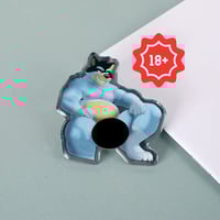 Image 1 of Blue Dog – 2'' Acrylic Mirror Pin with Front Epoxy and Sky Blue Heart Clutch