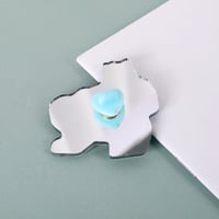 Image 3 of Blue Dog – 2'' Acrylic Mirror Pin with Front Epoxy and Sky Blue Heart Clutch