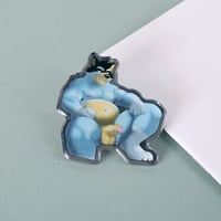 Image 2 of Blue Dog – 2'' Acrylic Mirror Pin with Front Epoxy and Sky Blue Heart Clutch