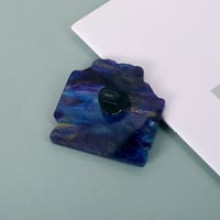 Image 5 of Panda x Bear – 2'' Blue Pearl Acrylic Pin with Black Heart Clutch
