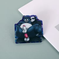 Image 4 of Panda x Bear – 2'' Blue Pearl Acrylic Pin with Black Heart Clutch