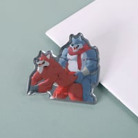Image 4 of Wolf x Wolf – 2'' Acrylic Mirror Pin with Front Epoxy and Black Heart Clutch