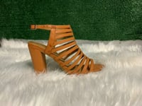 "Kaylee" Tan strappy chunky heels 