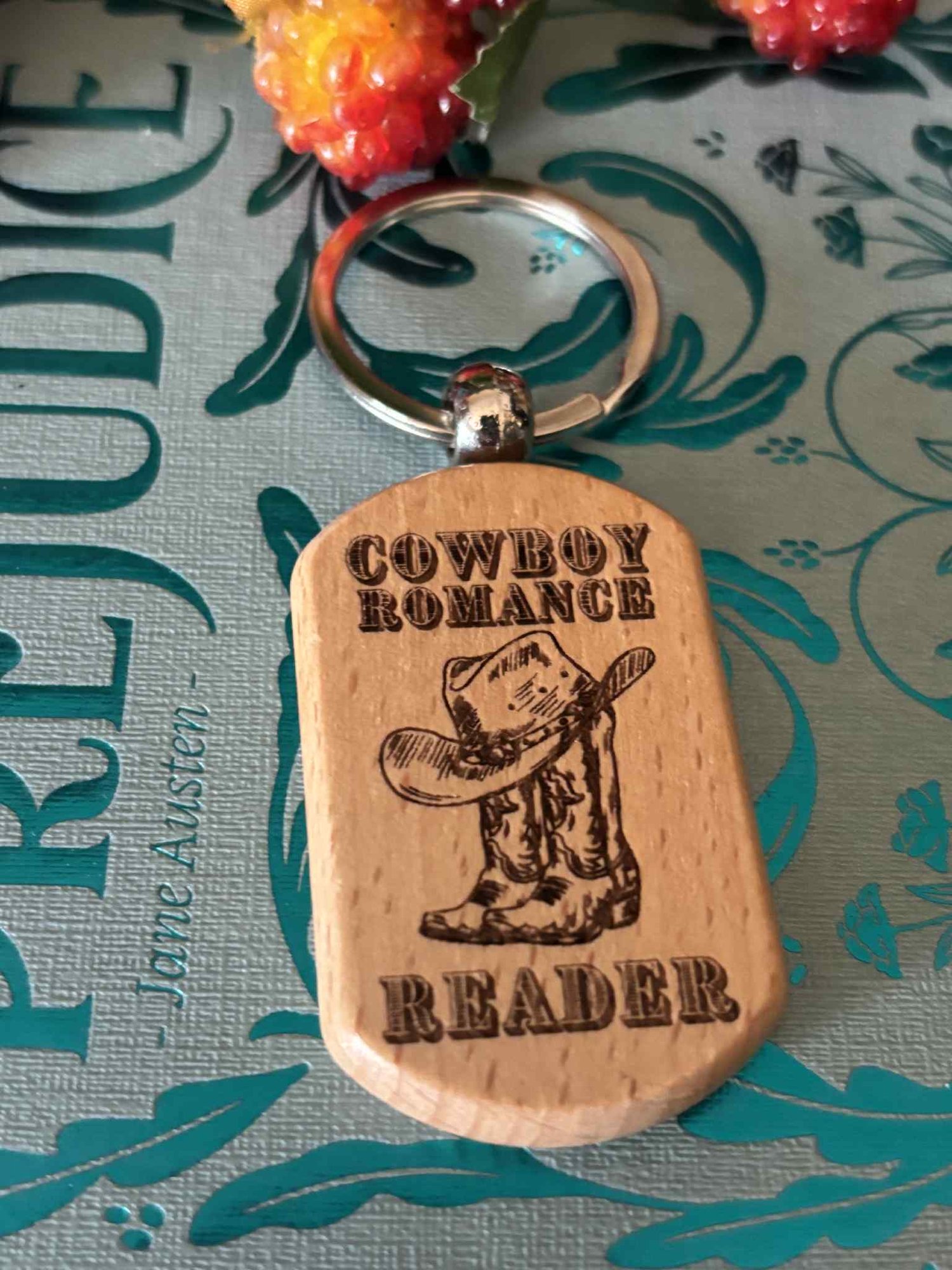 Image of Wooden laser engraved reader themed key chain