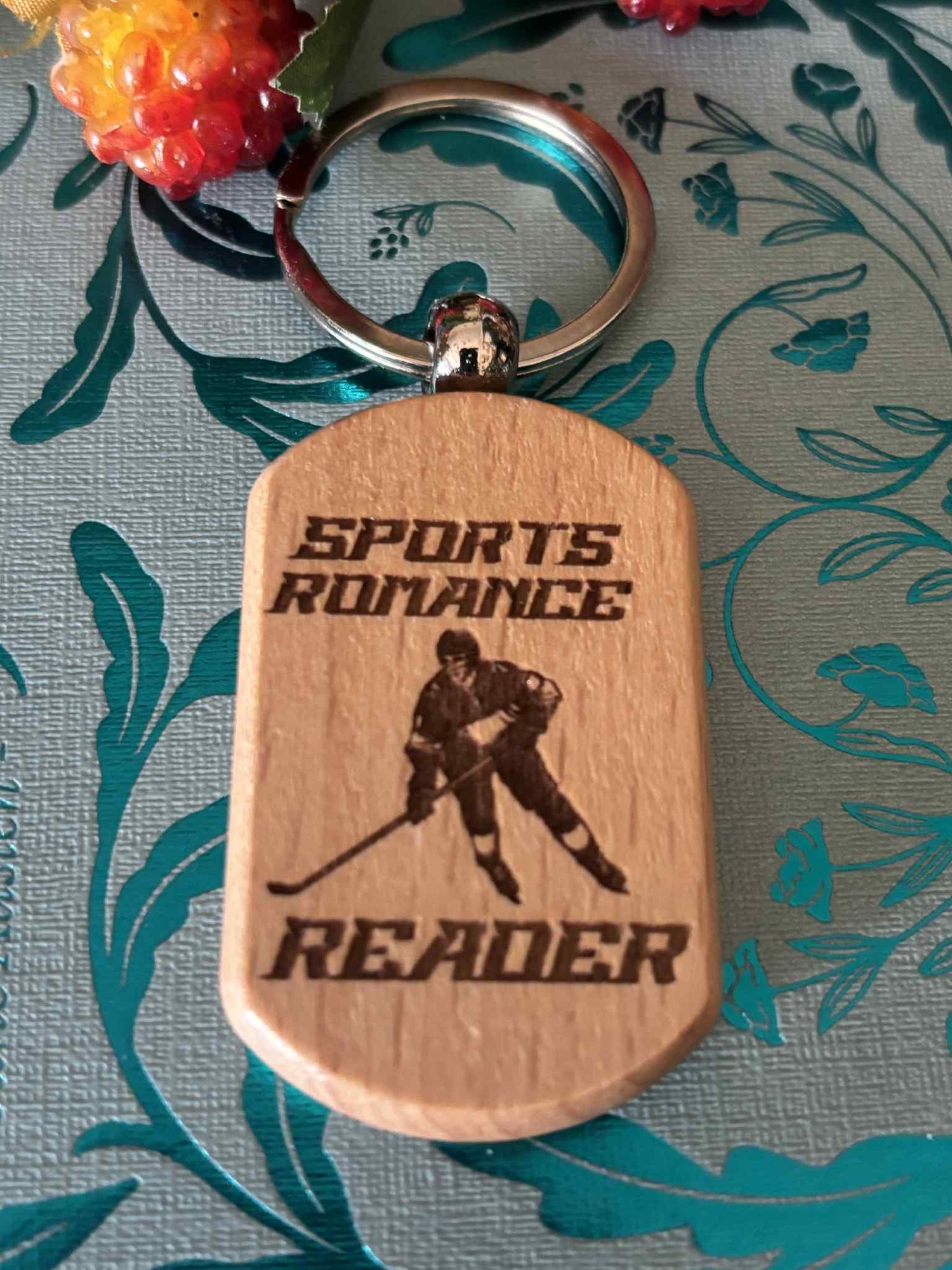 Image of Wooden laser engraved reader themed key chain