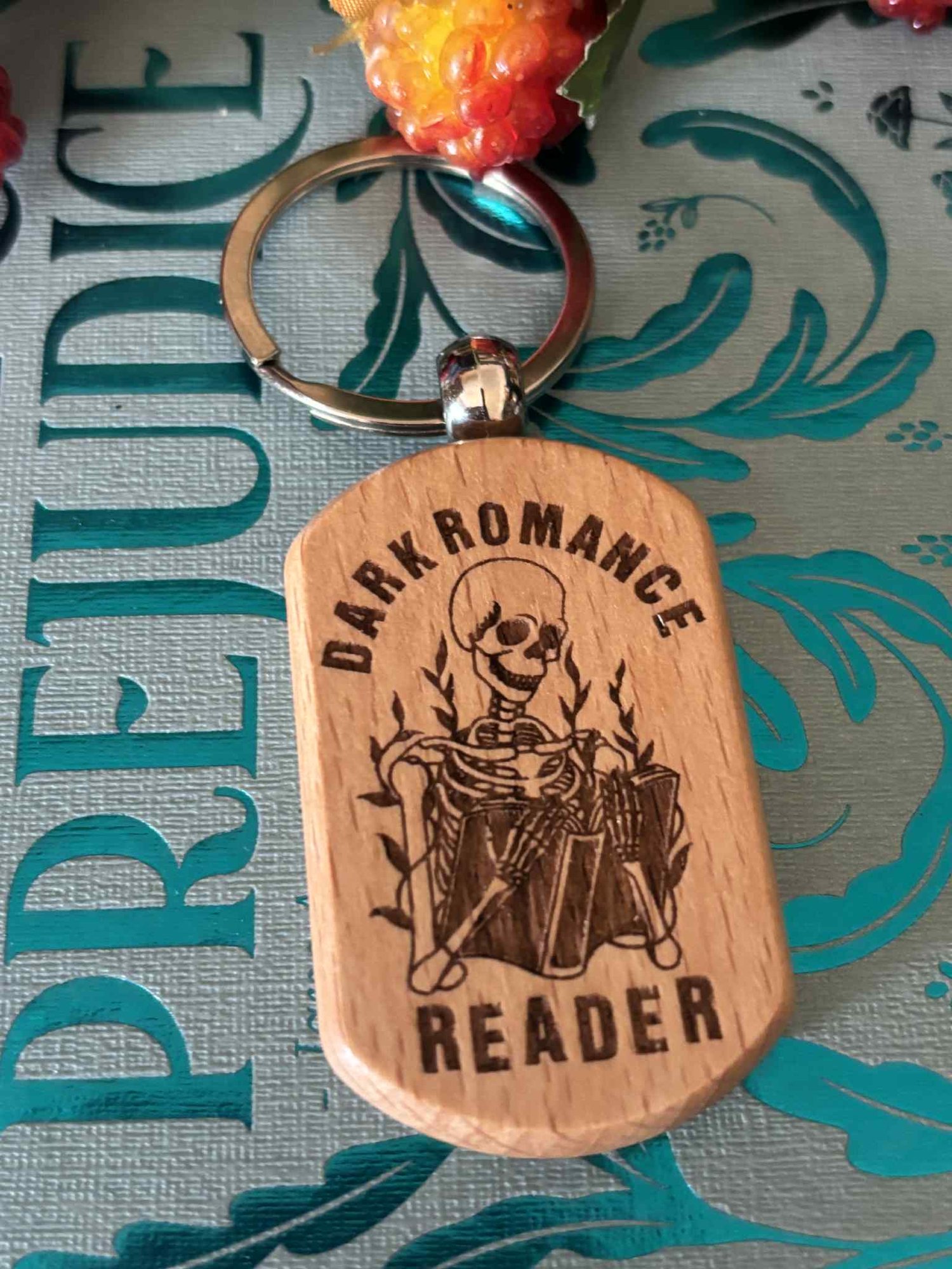 Image of Wooden laser engraved reader themed key chain