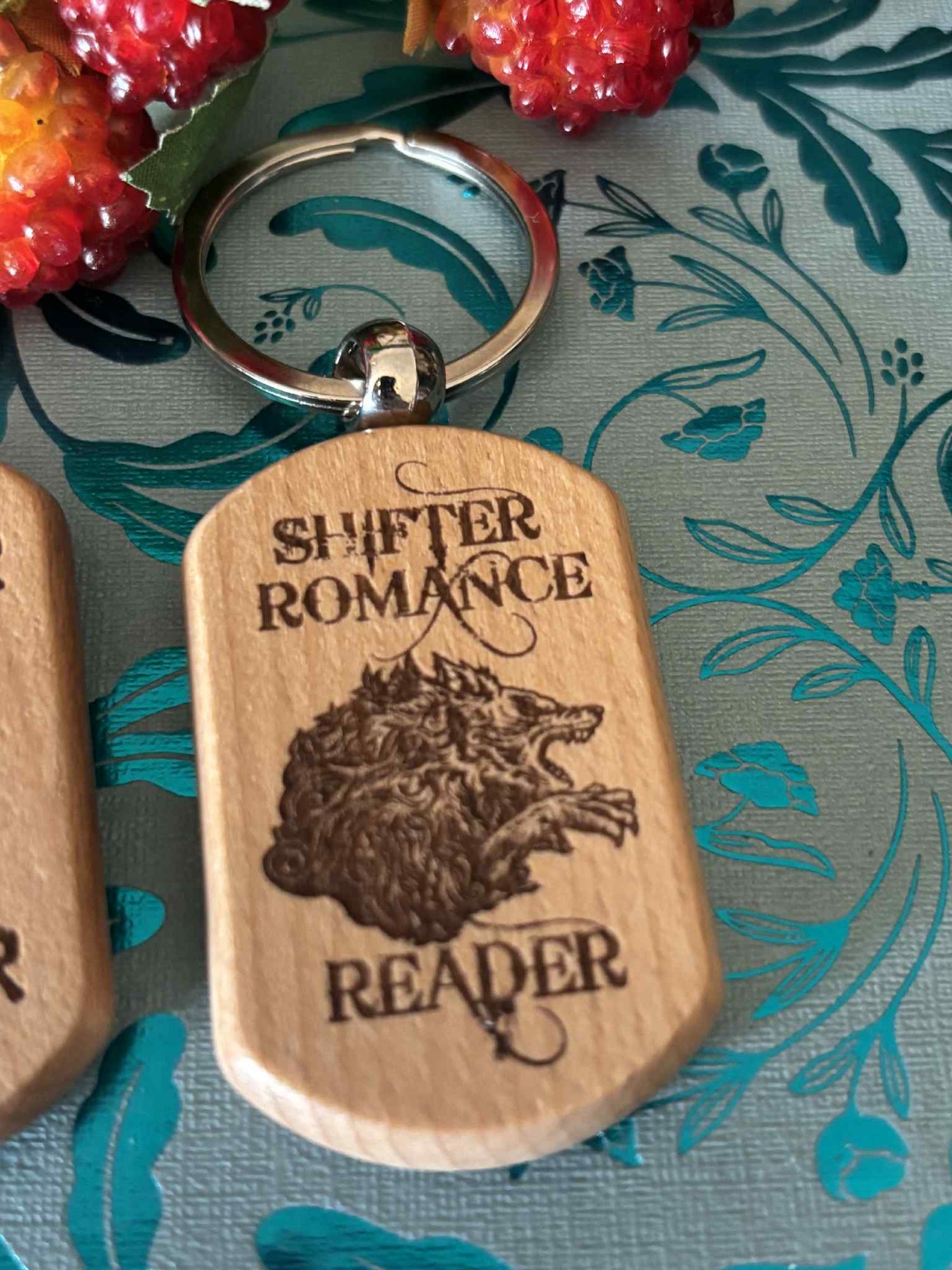 Image of Wooden laser engraved reader themed key chain