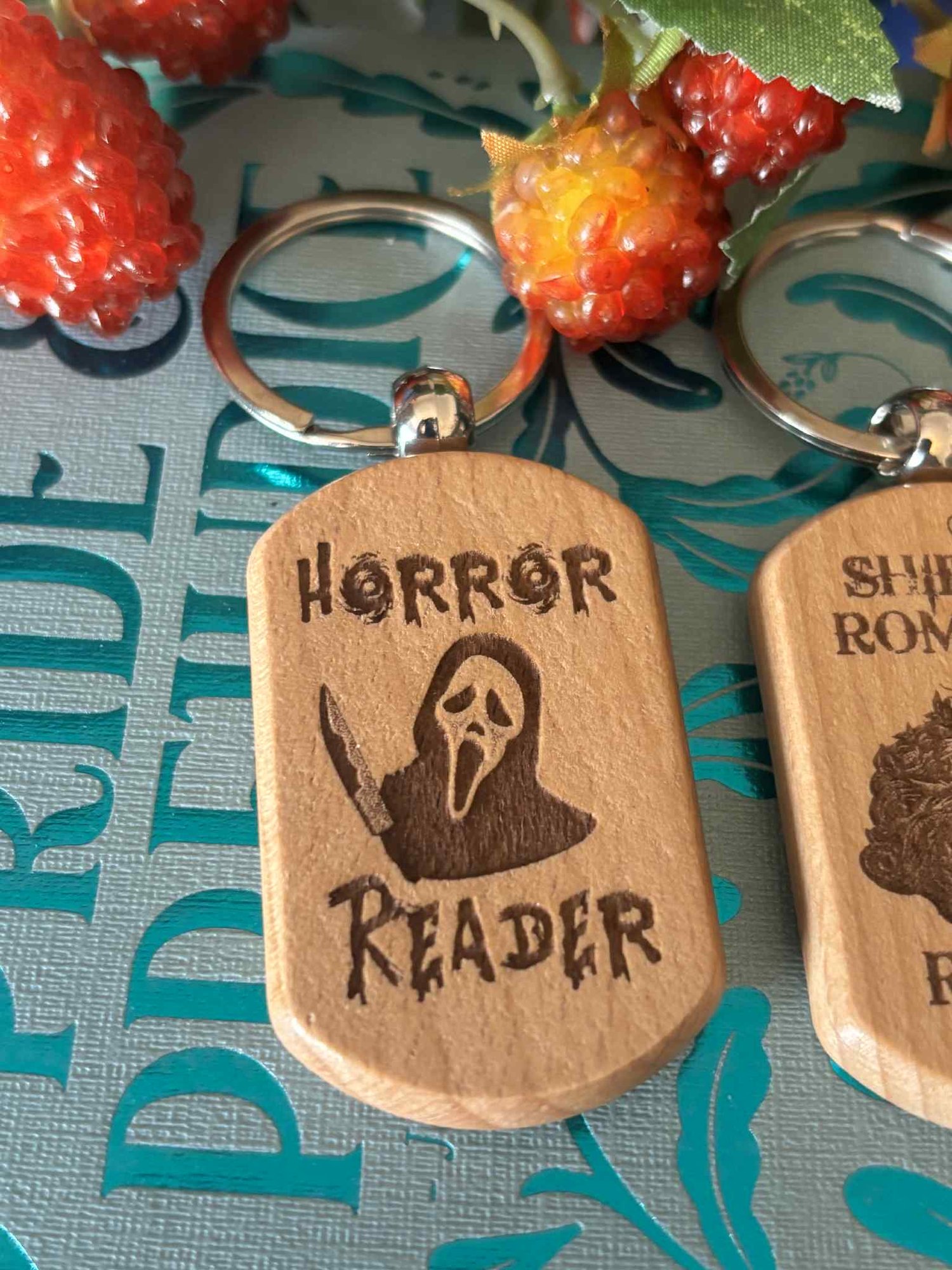 Image of Wooden laser engraved reader themed key chain