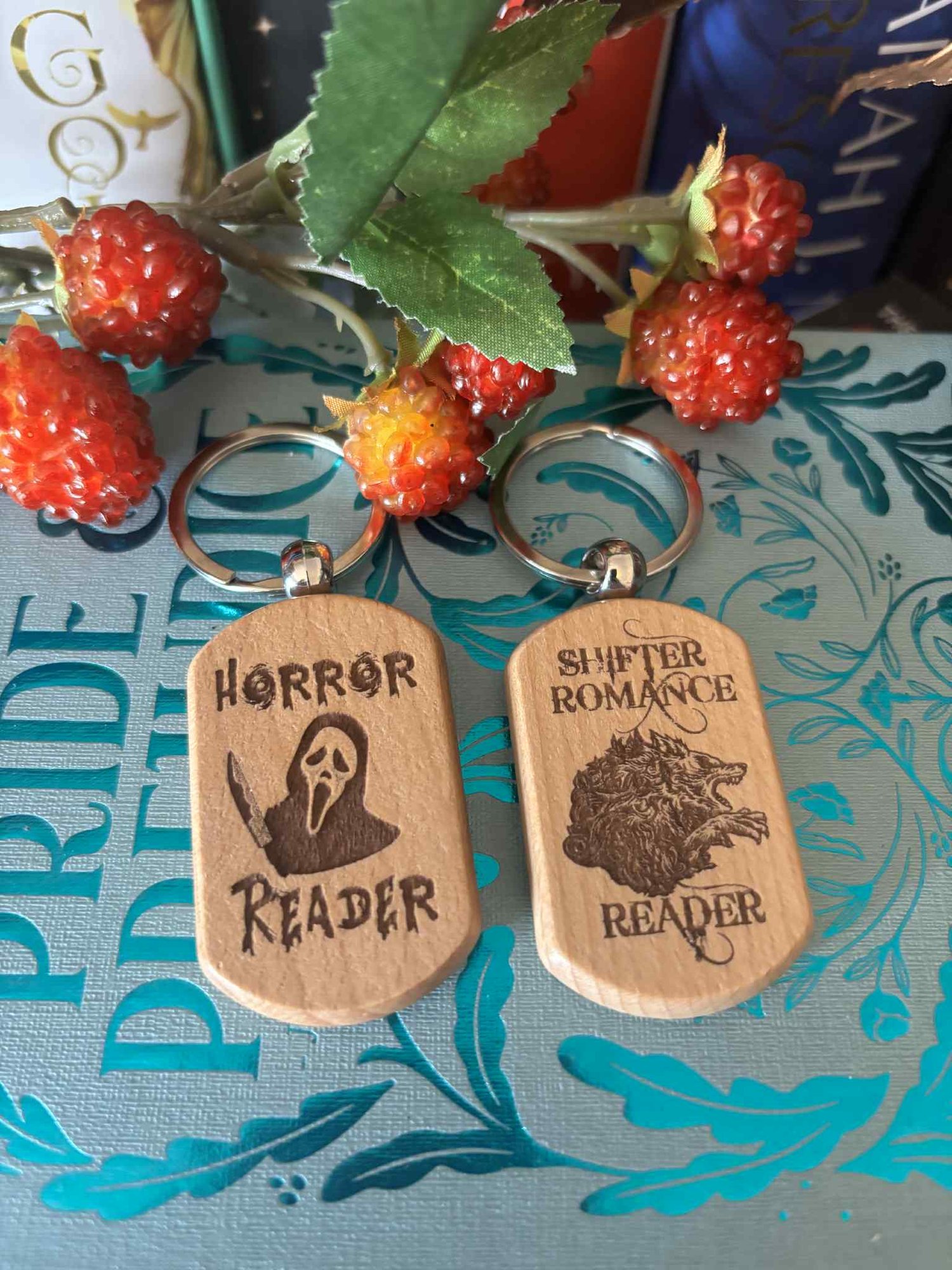 Image of Wooden laser engraved reader themed key chain
