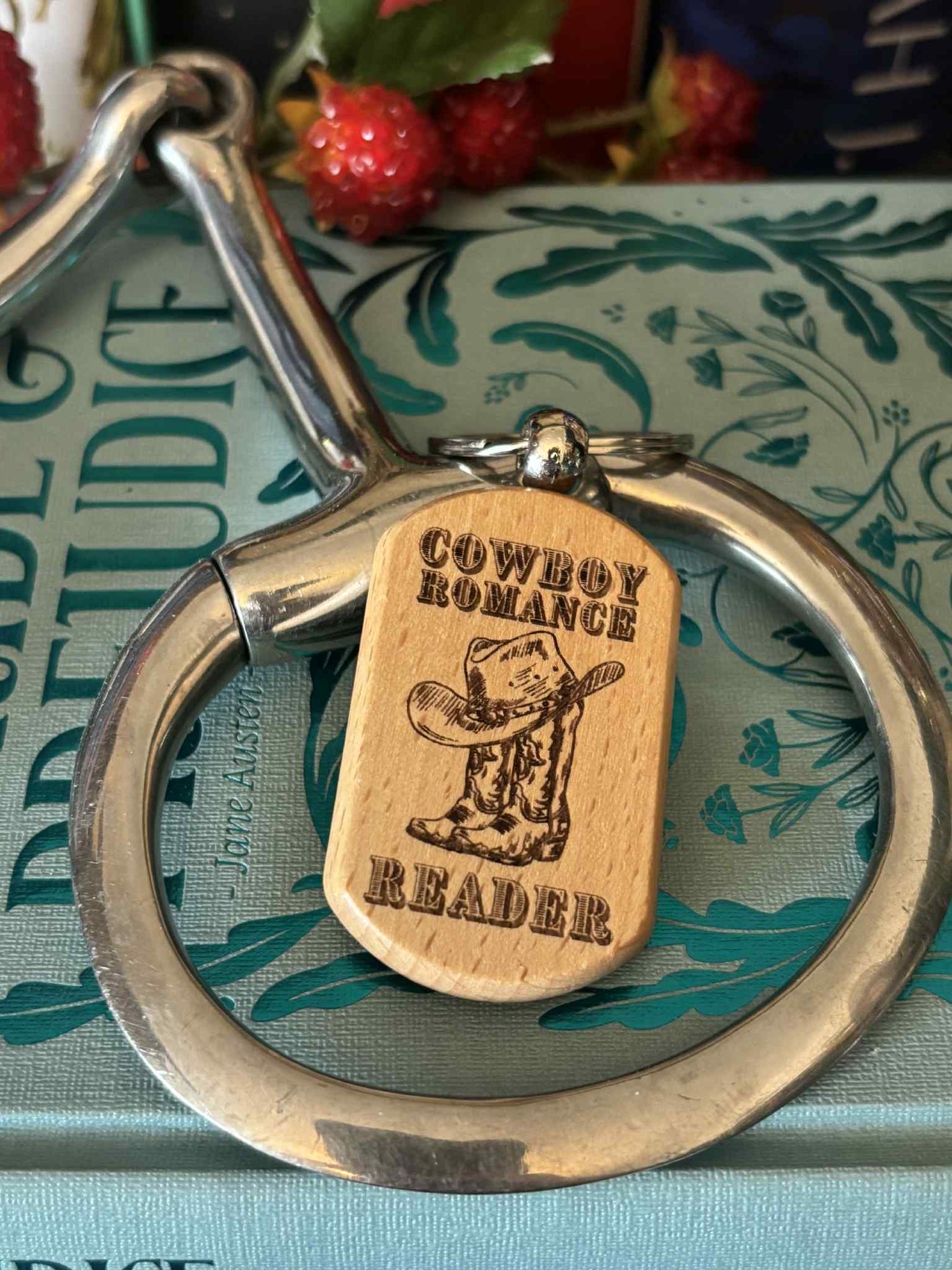 Image of Wooden laser engraved reader themed key chain