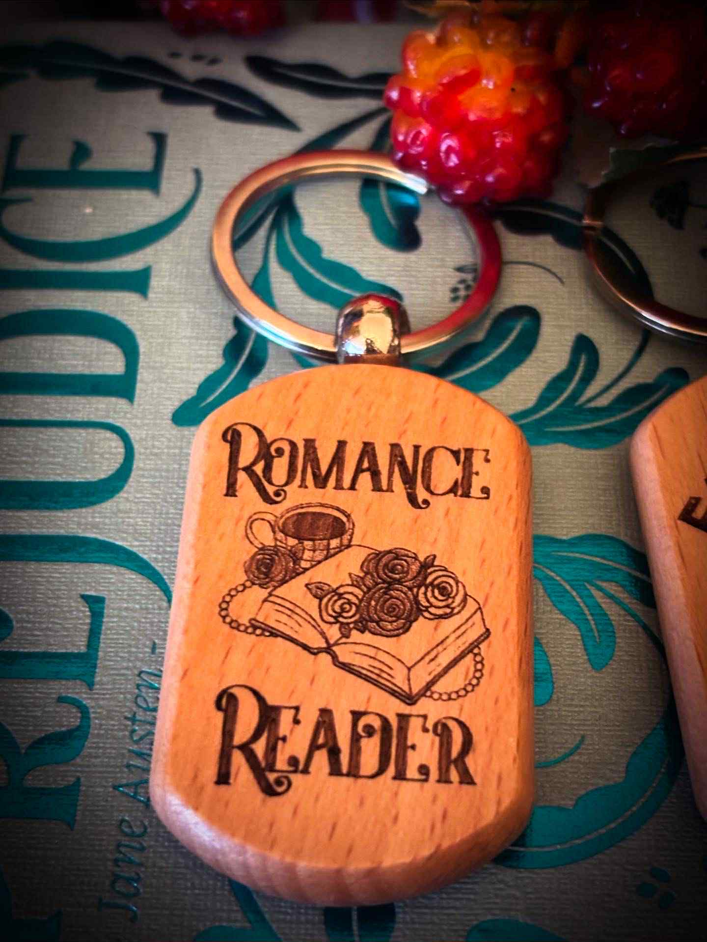 Image of Wooden laser engraved reader themed key chain