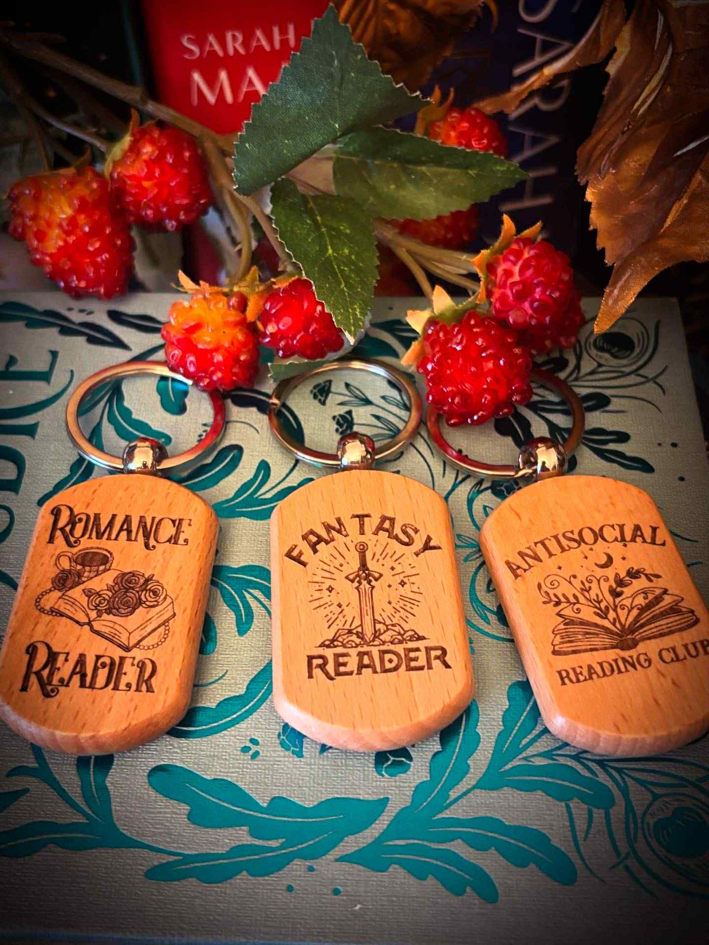 Image of Wooden laser engraved reader themed key chain