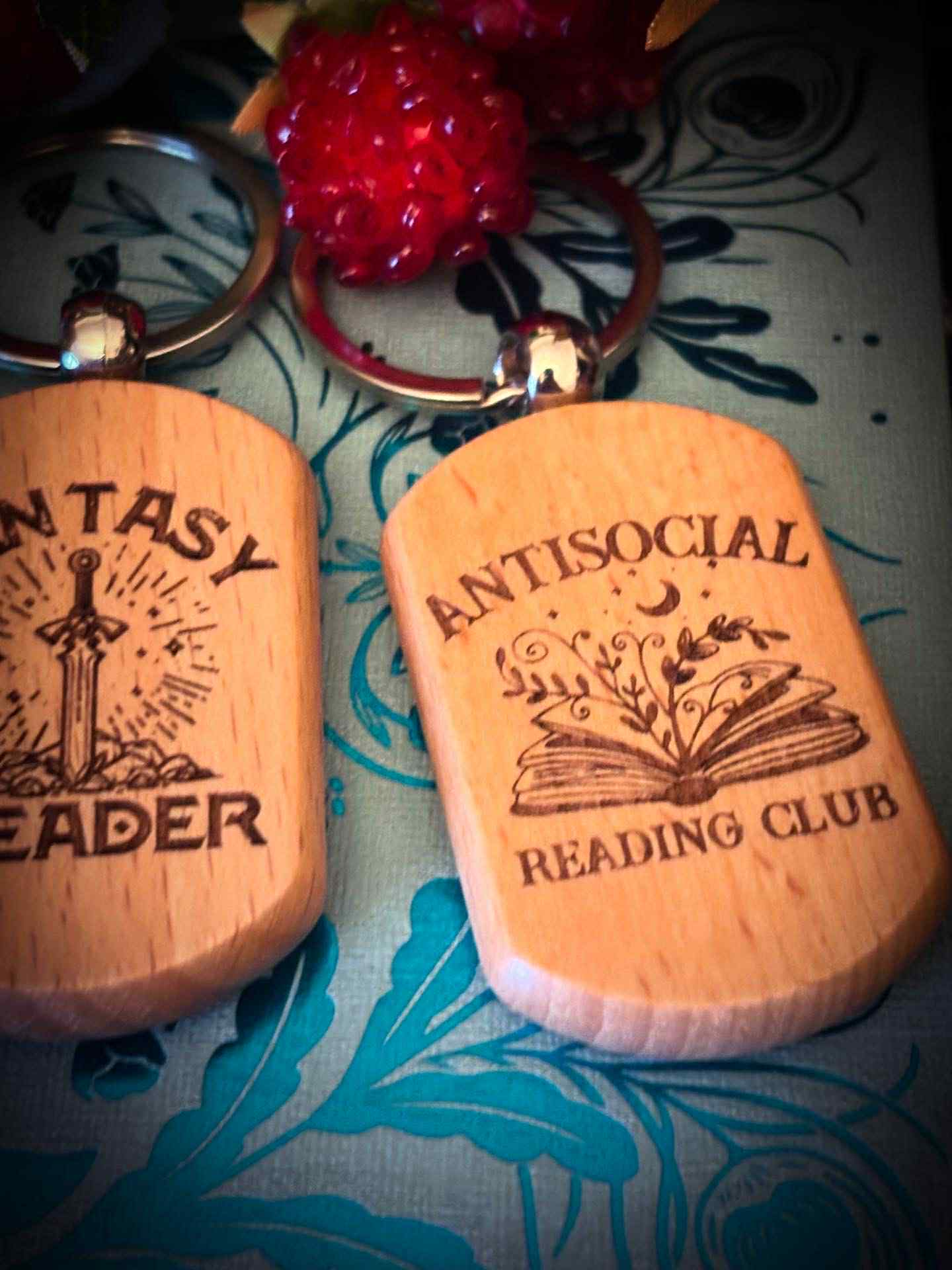 Image of Wooden laser engraved reader themed key chain