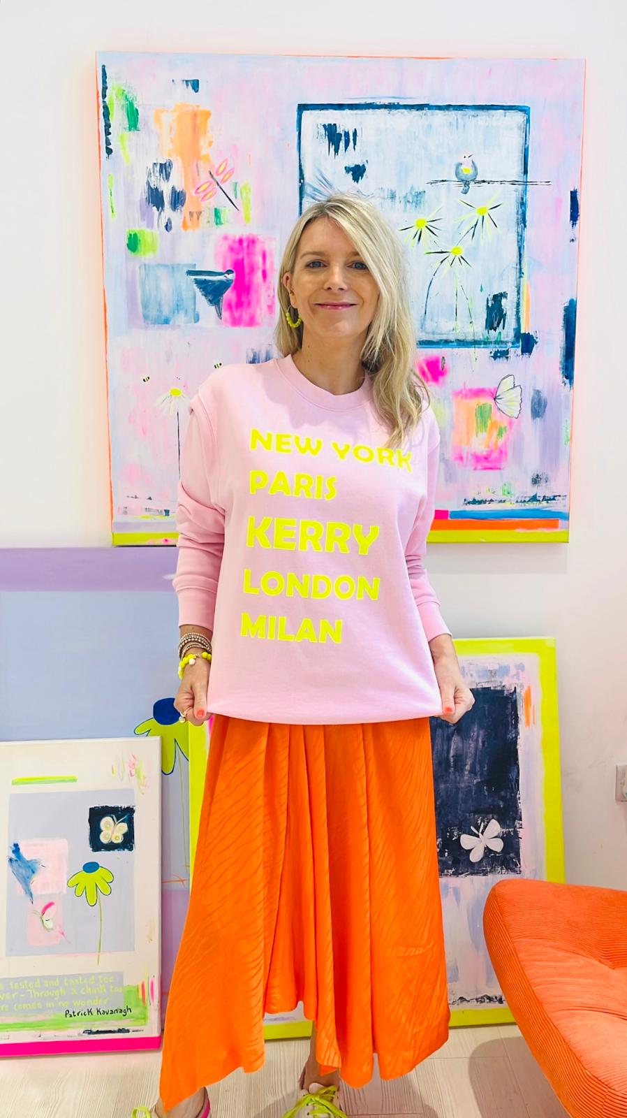 Image of Kerry Pink Neon Yellow Slogan Sweatshirt
