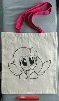 Image 2 of Hand-Printed Fluttershy Tote Bag