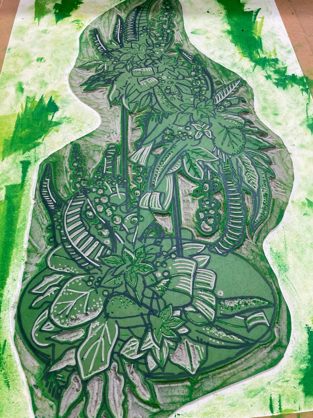 Foliage #1 linocut print 