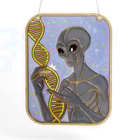 Image 3 of Handcrafted Resin and Wood Grey ET Art Panel - Gift for the Alien Lover