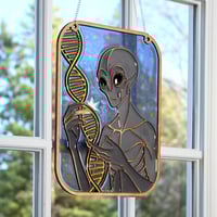Image 1 of Handcrafted Resin and Wood Grey ET Art Panel - Gift for the Alien Lover