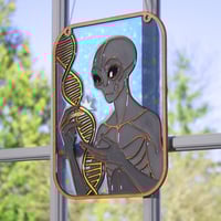 Image 2 of Handcrafted Resin and Wood Grey ET Art Panel - Gift for the Alien Lover