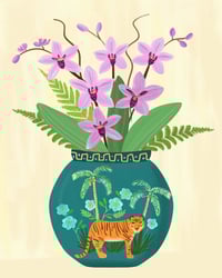 Image 2 of Orchids In Tropical Tiger Vase Print