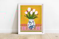 White Tulips In Peacock Vase