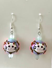 Painted Cat Acrylic Bead and Jade Earings