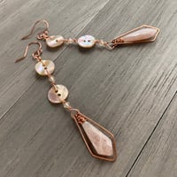 Image 3 of Sunstone & Red Abalone copper earrings