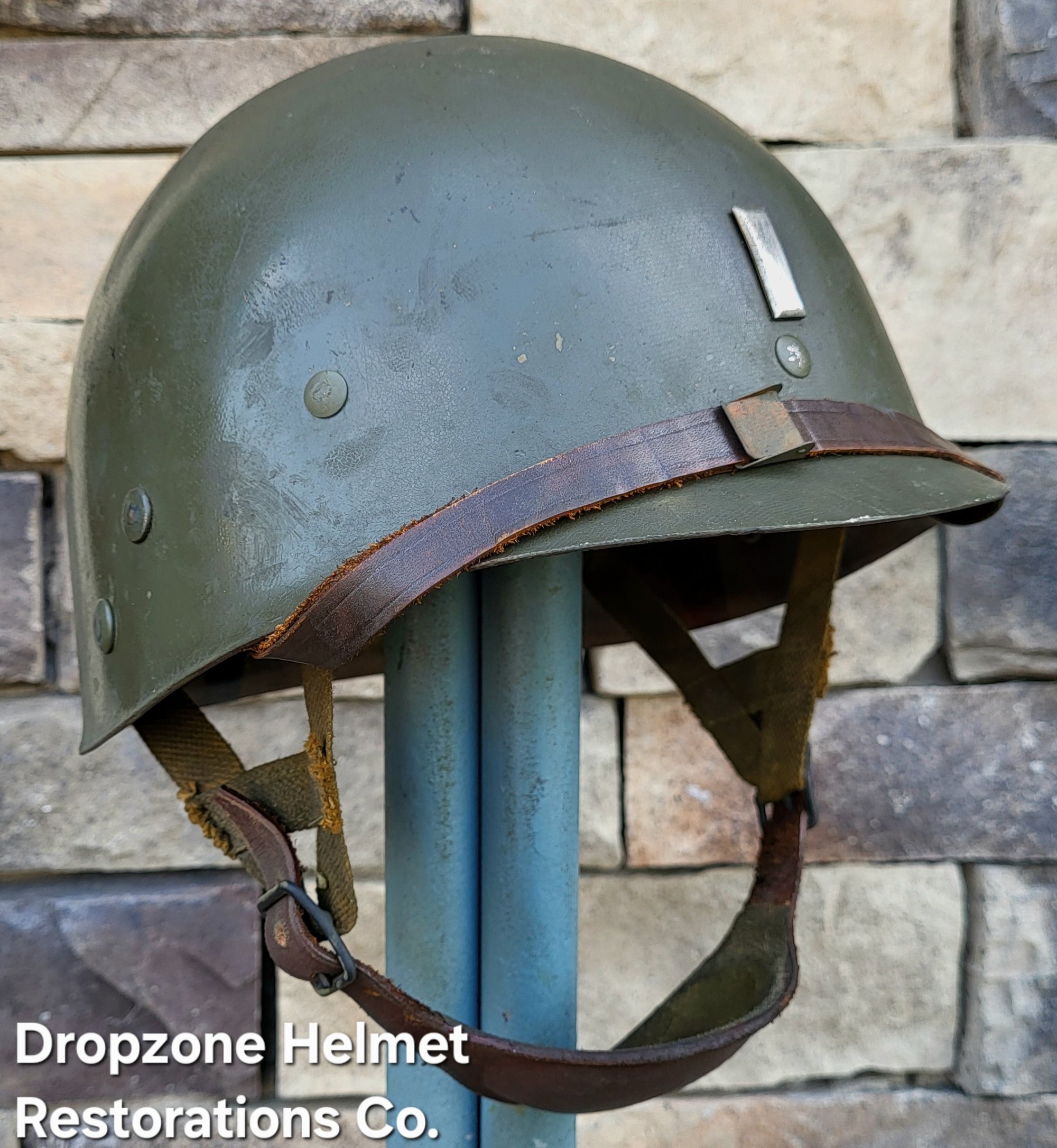 WWII M2 101st Airborne Helmet 501st PIR D-bale Front Seam & Firestone Paratrooper liner. | Dropzone Helmet Restorations Co. WWII M2 101st Airborne Helmet 501st PIR D-bale Front Seam & Firestone Paratrooper liner. | Dropzone Helmet Restorations Co.