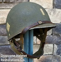 Image 1 of WWII M2 101st Airborne Helmet 501st PIR D-bale Front Seam & Firestone Paratrooper liner.
