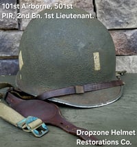 Image 10 of WWII M2 101st Airborne Helmet 501st PIR D-bale Front Seam & Firestone Paratrooper liner.