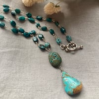Image 4 of Natural Turquoise Teardrop Wire Wrapped Sterling Silver Necklace 