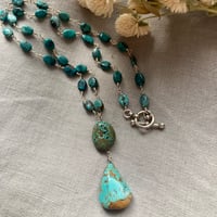 Image 2 of Natural Turquoise Teardrop Wire Wrapped Sterling Silver Necklace 