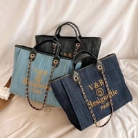 Image 1 of Women's Canvas Denim Fashion Tote Handbag