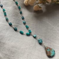 Image 4 of Natural Turquoise Teardrop Mixed Chain Sterling Silver Necklace
