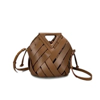 Image 3 of Women's Two-Layer Cowhide Leather Irregular Geometric Elegant Basic Classic Style Bucket Magnetic Bu