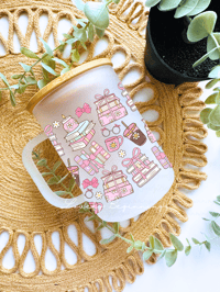 Image 2 of Books Iced Coffee Pink Frosted Glass Can/Frosted Mug