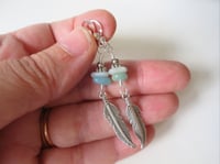 Image 3 of Silver Feather Amazonite Gemstone Earrings, Pierced or Clip On